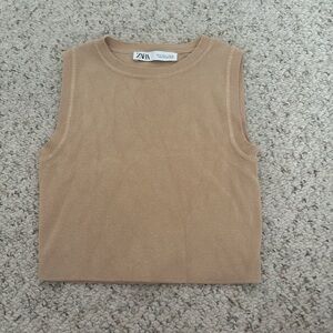 Zara Camel Sleeveless Knit Top